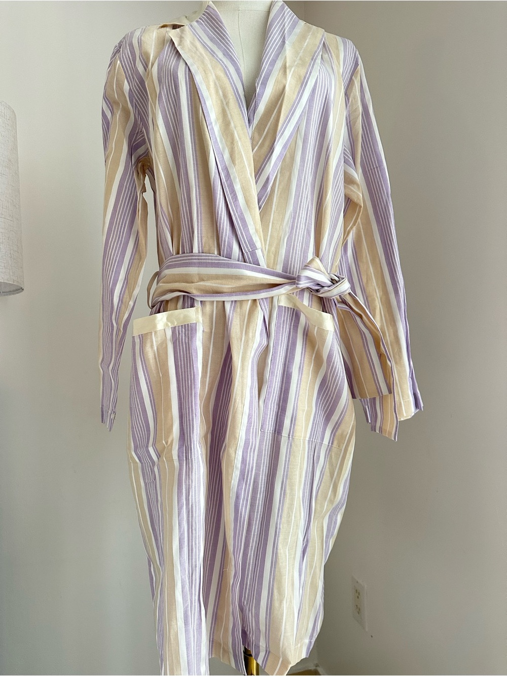 New 💜La Perla Striped Lavender & Cream Cotton Robe - Women's Intimates